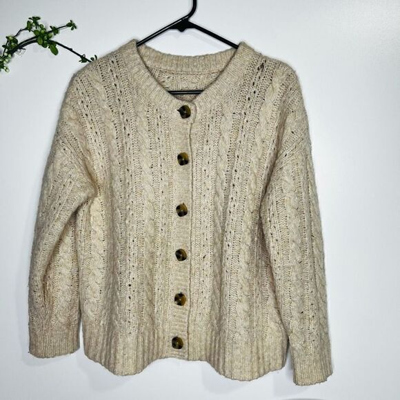J Crew Women's Cream Knitted  Long Sleeve Round Neck Oversized Cardigan Size XS - Picture 1 of 10